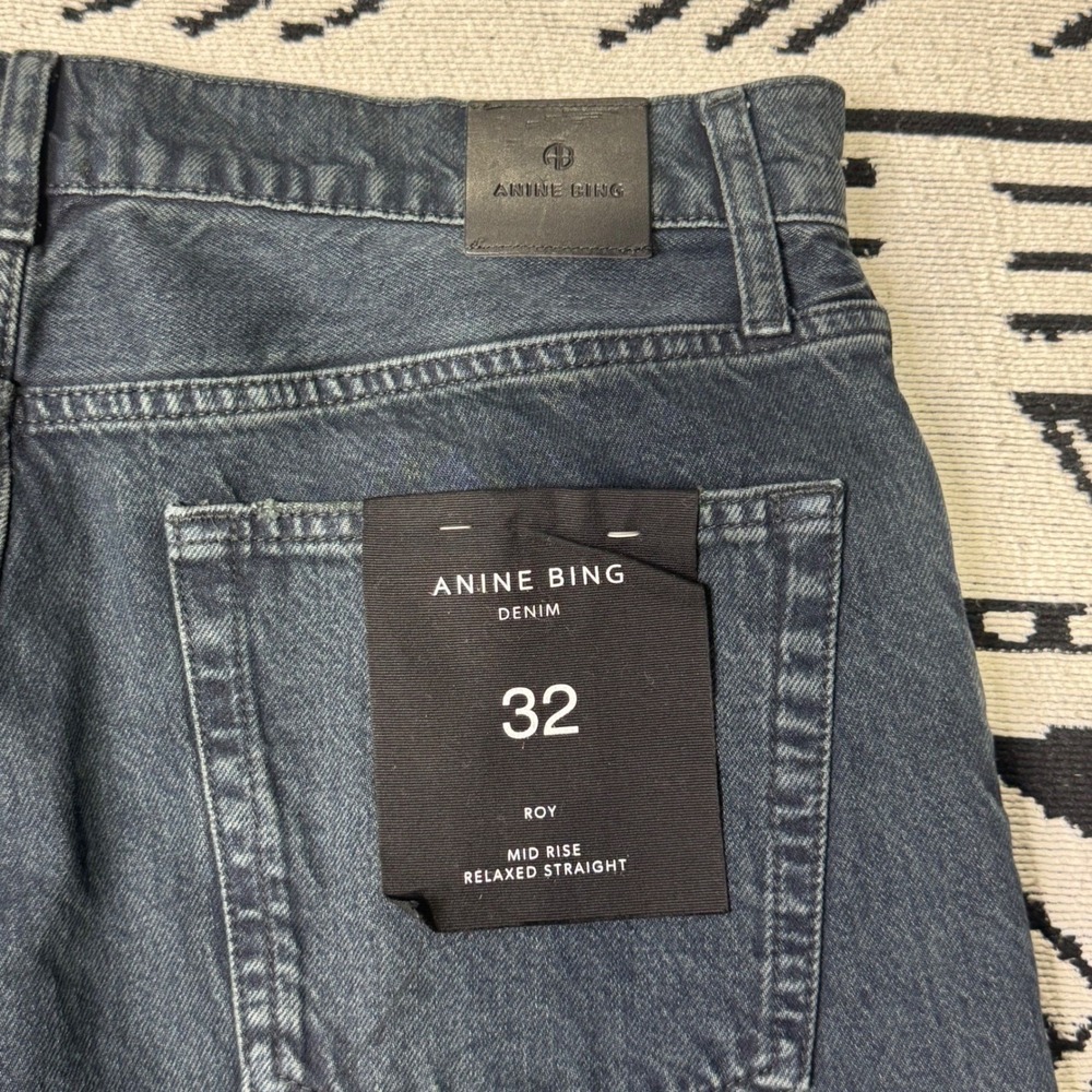 ANINE BING Roy Mid Rise Relaxed Straight Leg Denim Jeans Dark Wash Size 32 - Picture 3 of 9